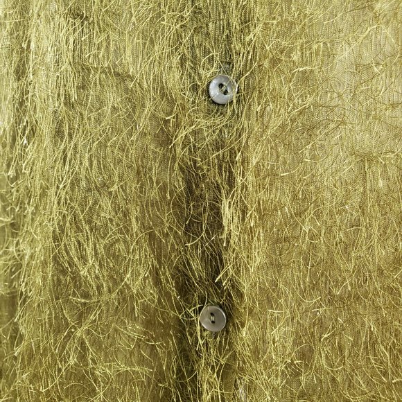 Cactus Flower shiny green fuzzy button down blouse - Picture 5 of 8